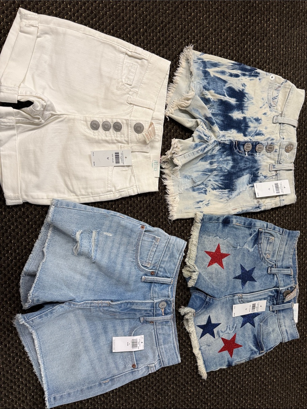 Justice Girls' Denim & Tie-Dye Shorts Set - White, Light Blue & Navy